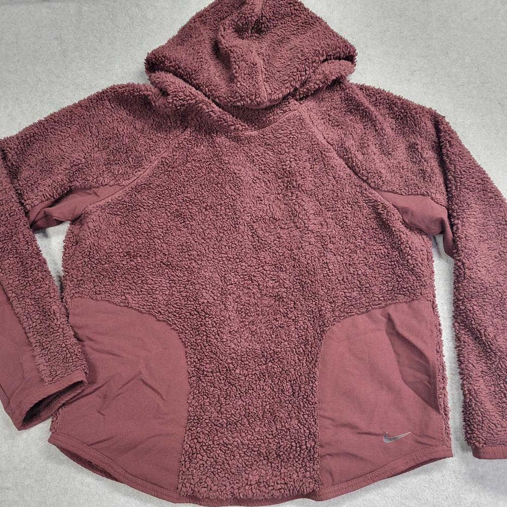 Nike Sportswear Sherpa Fleece Hoodie Burgundy Maroon Womens Small Gym